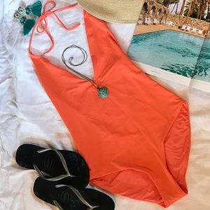 Orange one piece swimsuit